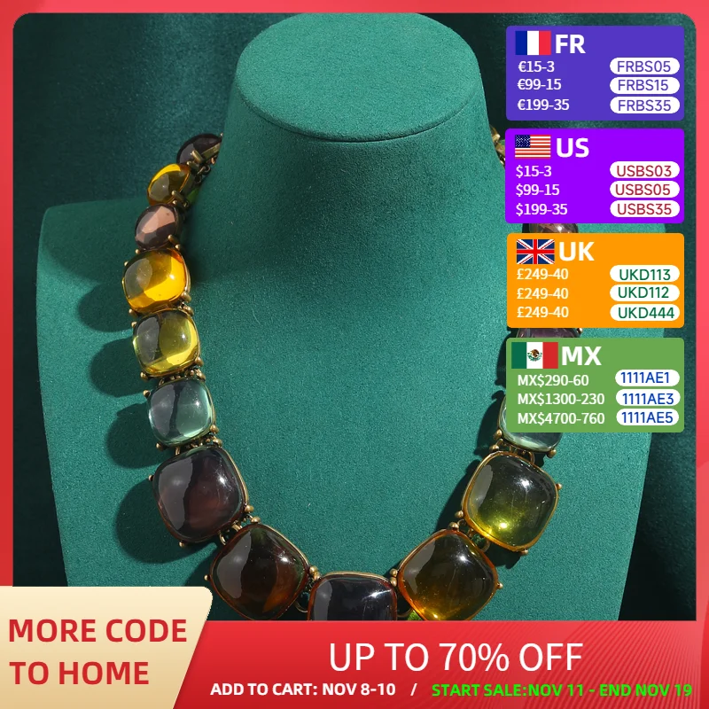 

Vintage Crystal Glass Colorful Choker Necklaces Party Antique Gold Color Statement Round Bohemian Luxury Designer Jewelry Gifts