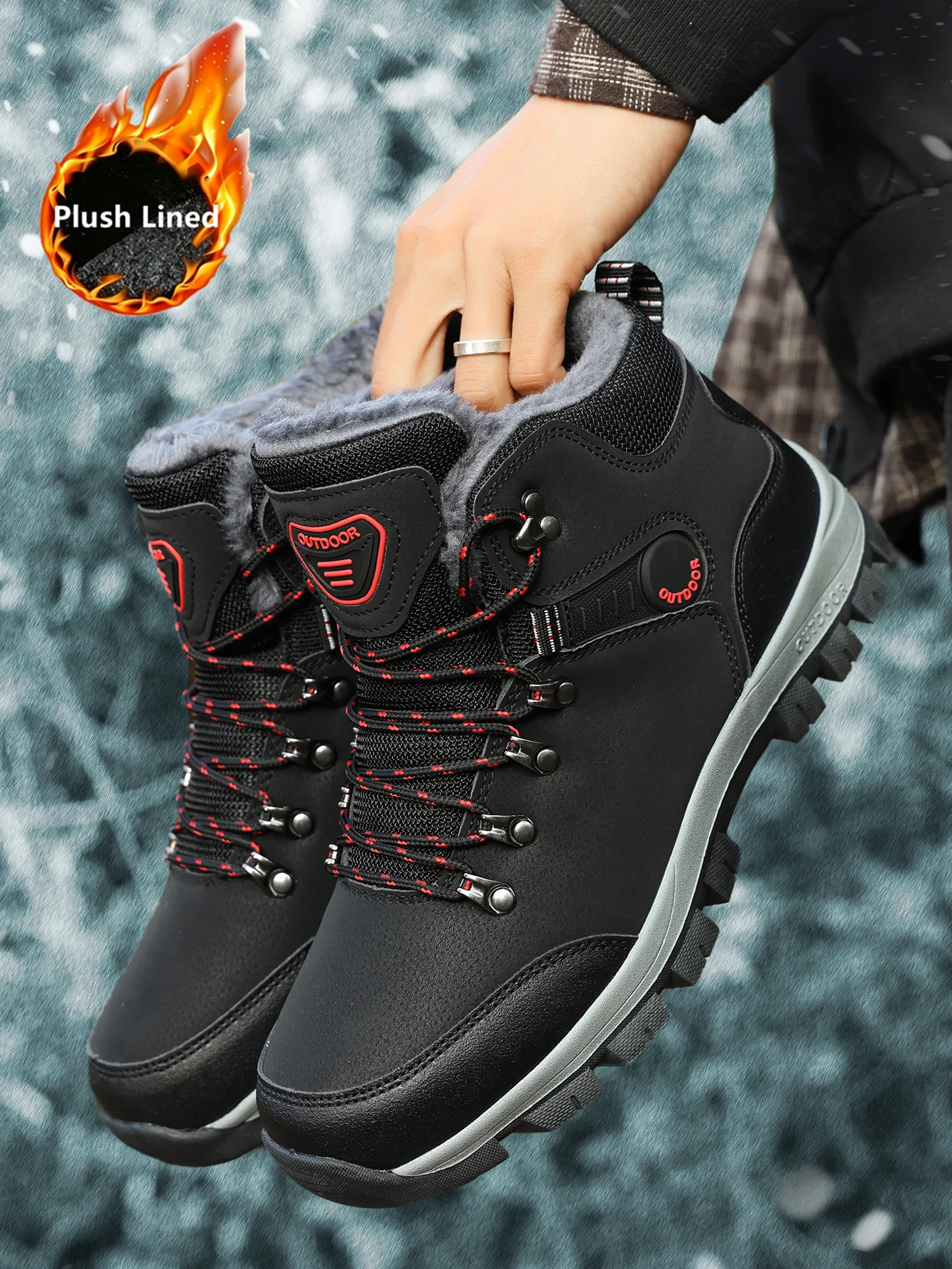Herren-Winterstiefel mit Fleece-Futter, verdicktem Schaft und kurzer Form, warm und rutschfest, bequeme und vielseitige Outdoor-Stiefel für kaltes Wetter. – Detail 1