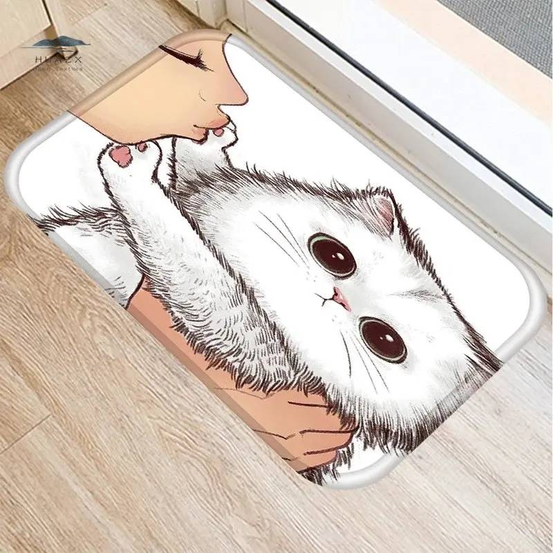 Lovely Cat Bath Mat Living Room Hallway Entrance Doormat Kitchen Bedroom Floor Non-slip Rug Relaxation Area Carpet Home Decor