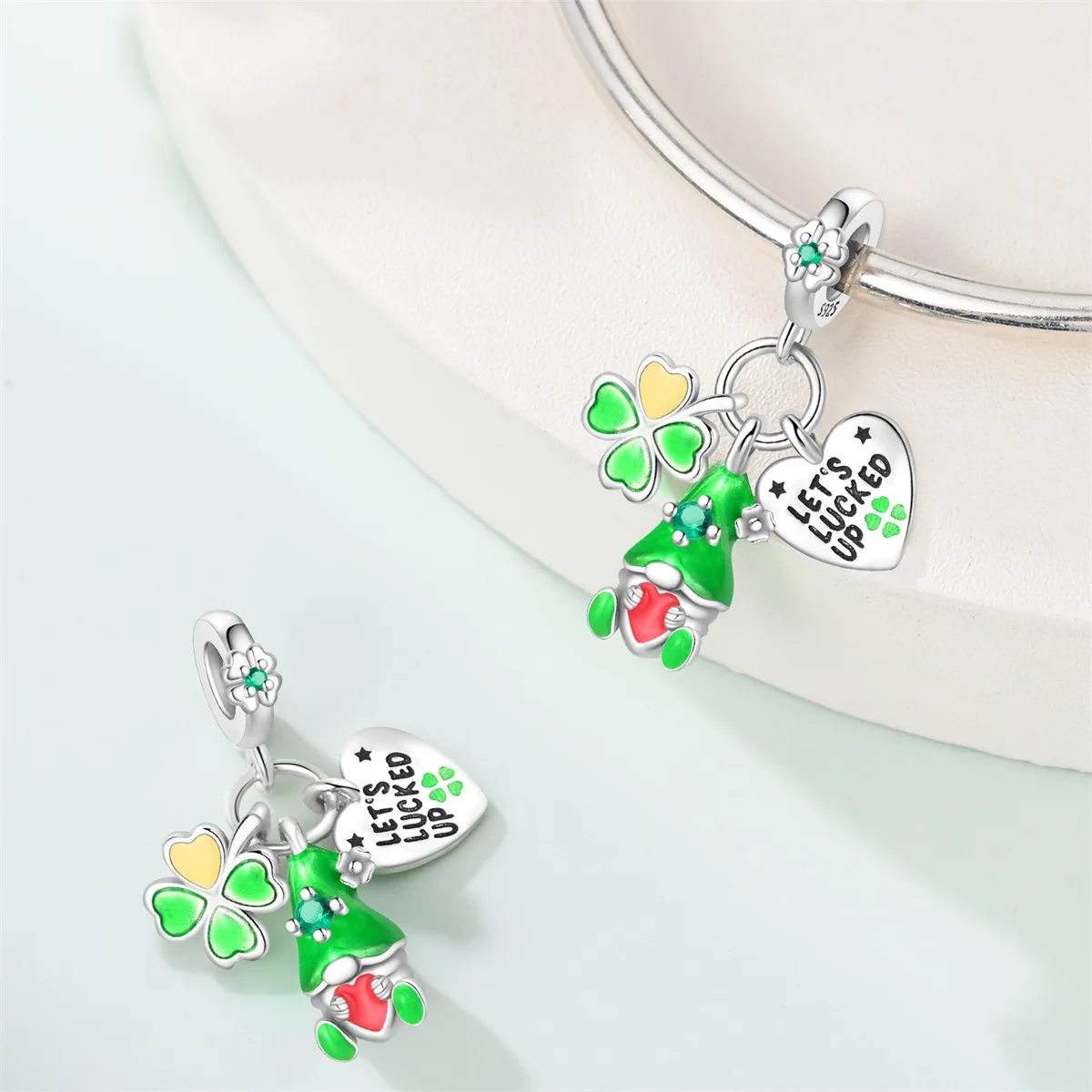 

Green Zircon Hat Heart Four-leaf Clover Pendant Beads Fit Bracelet Original Charm 925 Silver Jewelry Party Gift Diy Accessory