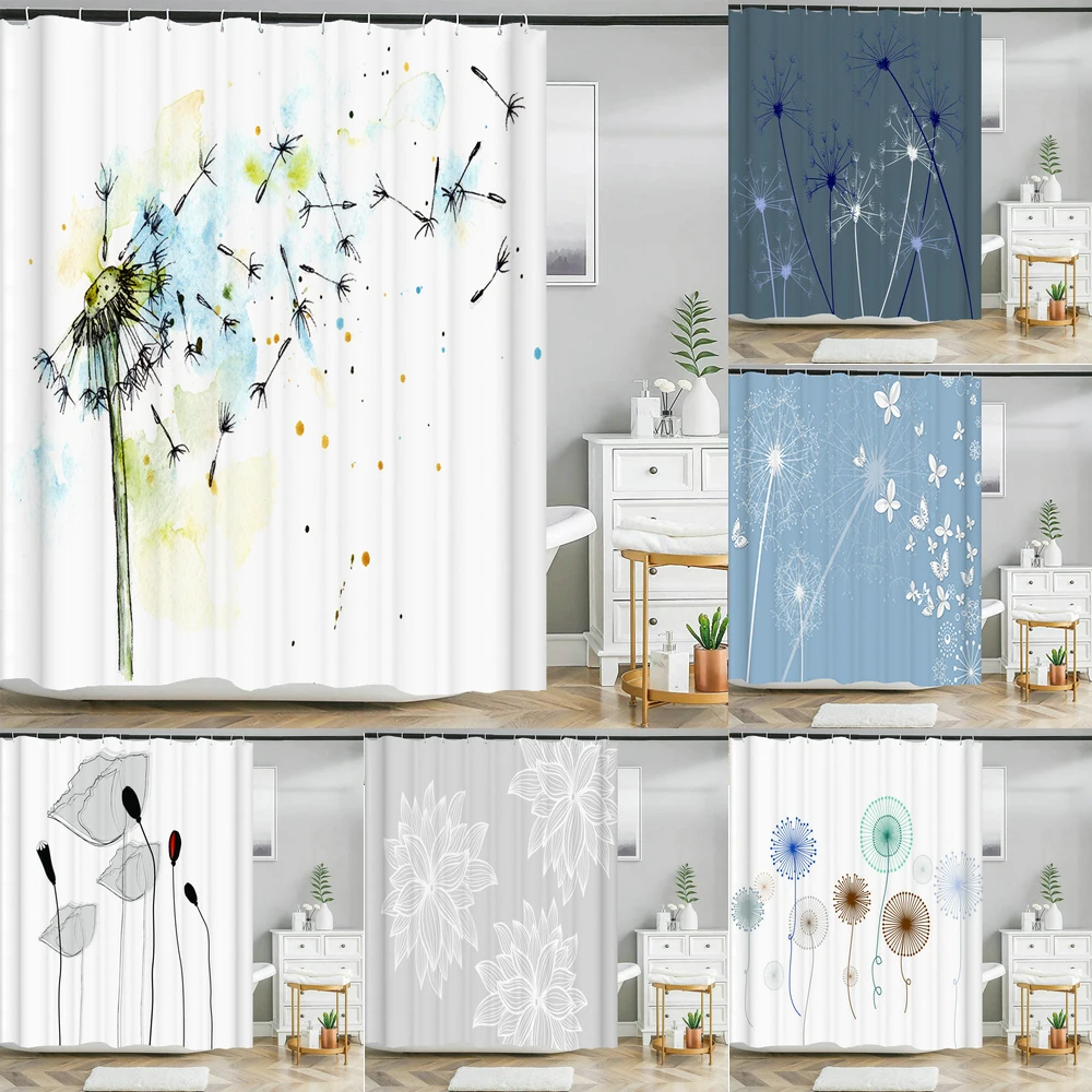 

Bathroom waterproof shower curtain Nordic style dandelion Flower Plants printed polyester home decoration curtain with hooks