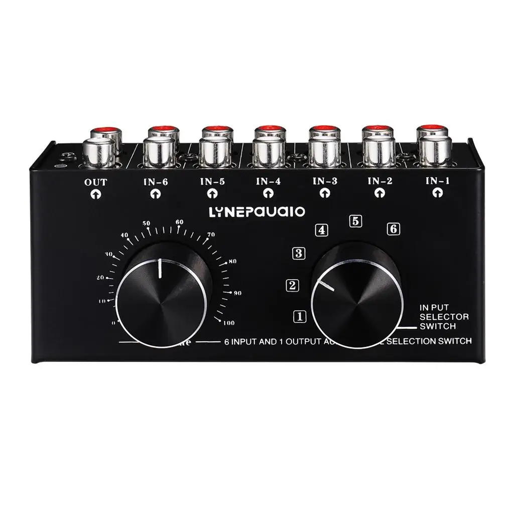 Professional Audio Signal Switcher 6 Channel Input Selector RCA Volume Control for Home Music Systems