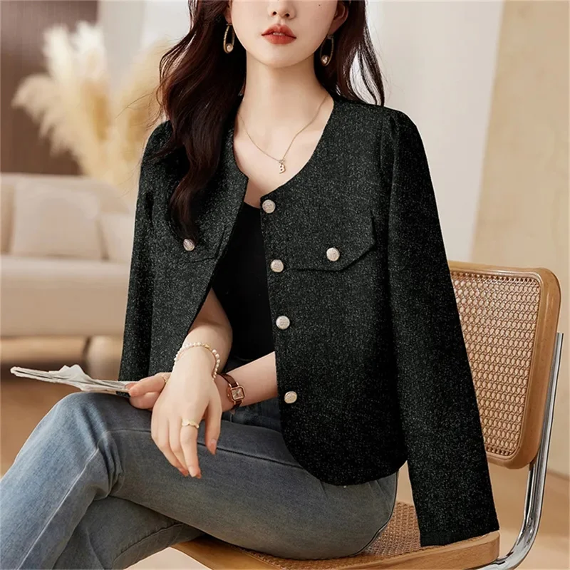 

Spring And Autumn New Korean Version Casual Simple Temperament Small Fragrance Style Short Jacket for Women Western-Style Age Re