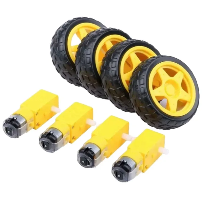 4セットDC電動モーターDC 3-6VデュアルシャフトギアードTT磁気ギアボックスエンジン、65mmプラスチックカータイヤホイール付きスマートRCカーロボット