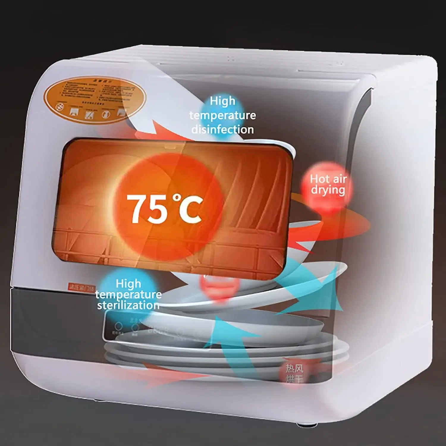 غسالة أطباق على سطح الطاولة، 1200 وات 110 فولت، ماكينة غسل أطباق صغيرة على سطح الطاولة مع 3 برامج غسيل، غسالة أطباق مانعة للتسرب