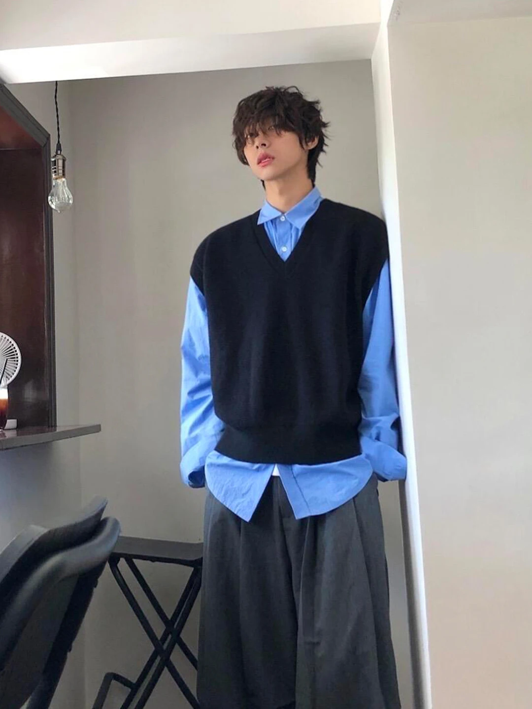 

Мужской вязаный жилет Cleanfit College Sle V-Ne для осени и зимы, свободный крой, для многослойных образов, молодежный стиль