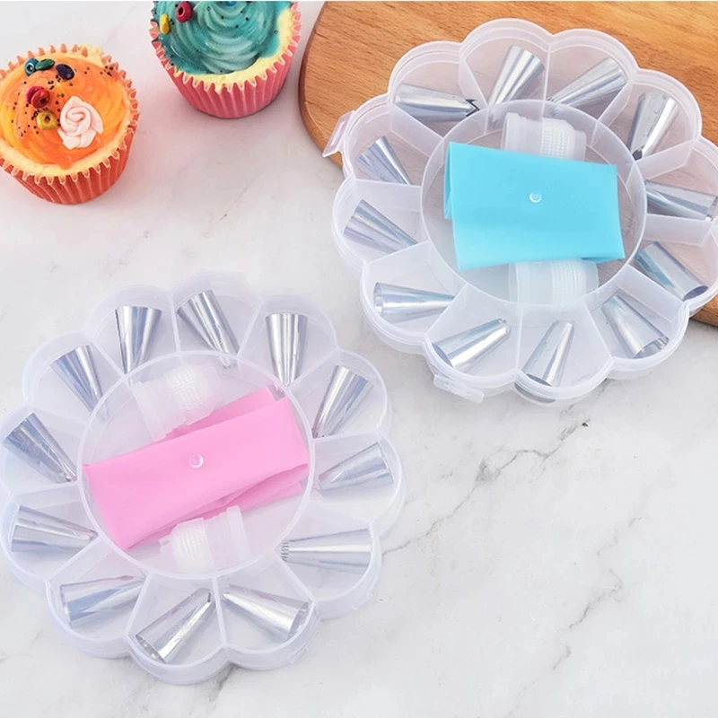 Reusable Silicone Pastry Bag Tips, DIY Icing Piping Cream Bags, Cake Decorating Tools, 12 Nozzle Sets, 15 Pcs per Set