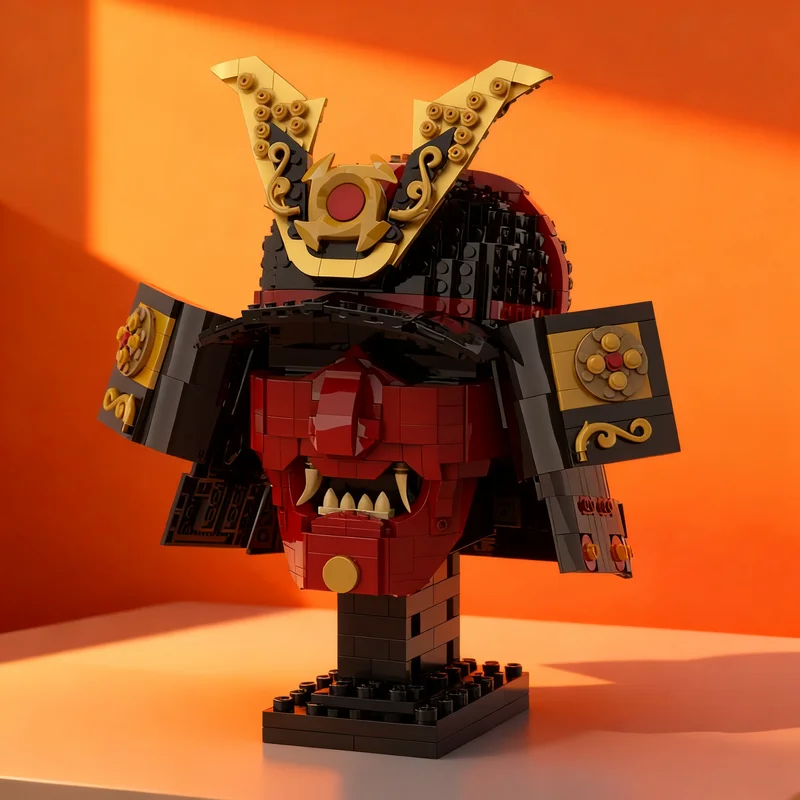 1236pcs MOC Samurai Mask Ninjia Model Building Blocks Toy Creative Brick Collection Display Birthday 3D Craft Art DIY Assemble