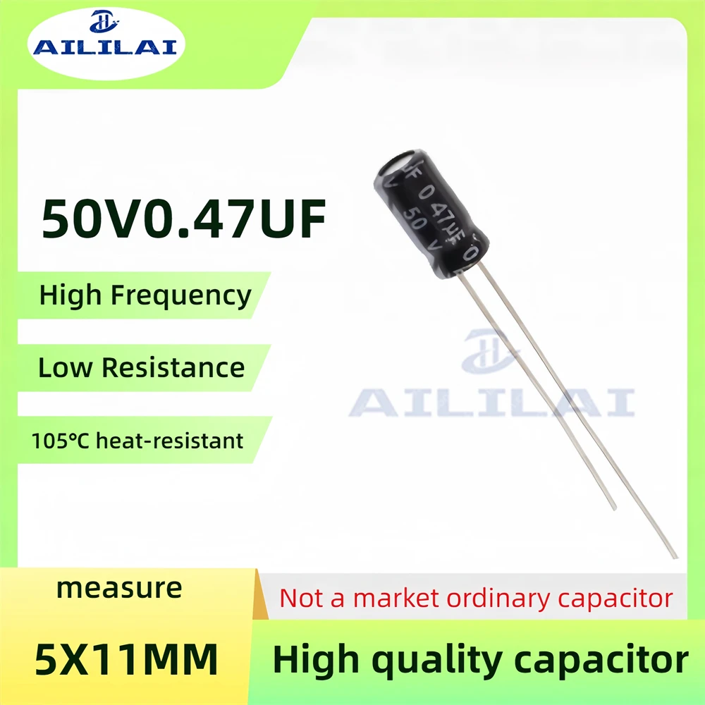 アルミ電解コンデンサ,50v,0.47uf,低抵抗,高周波,50v,0.47uf,50v,0.47uf,サイズ5x11mm,オリジナル,50個