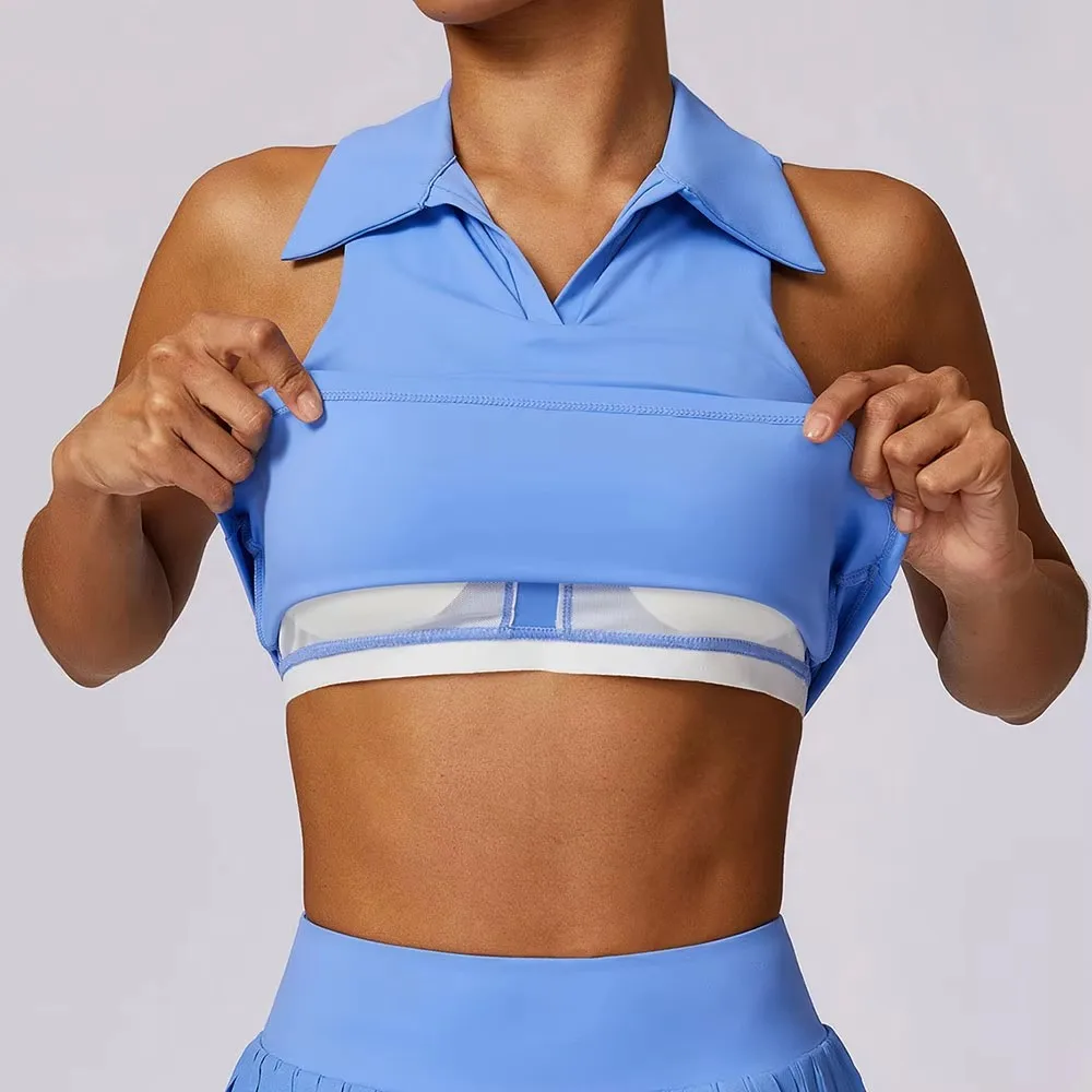 Women Sports Bra Yoga Top Shockproof Gathered Fitness Vest Push Up Female Underwear Crop Top Run Gym Workout Bralette POLO Shirt