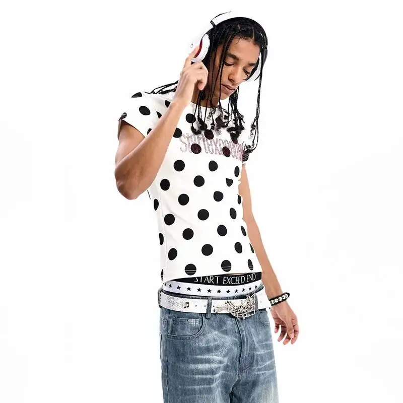 LUZHEN 2026 New Stylish Polka Dots Printed Short Sleeve T-shirts Men's Fashion Handsome Casual Male Tops Pullover Clothes JY7465