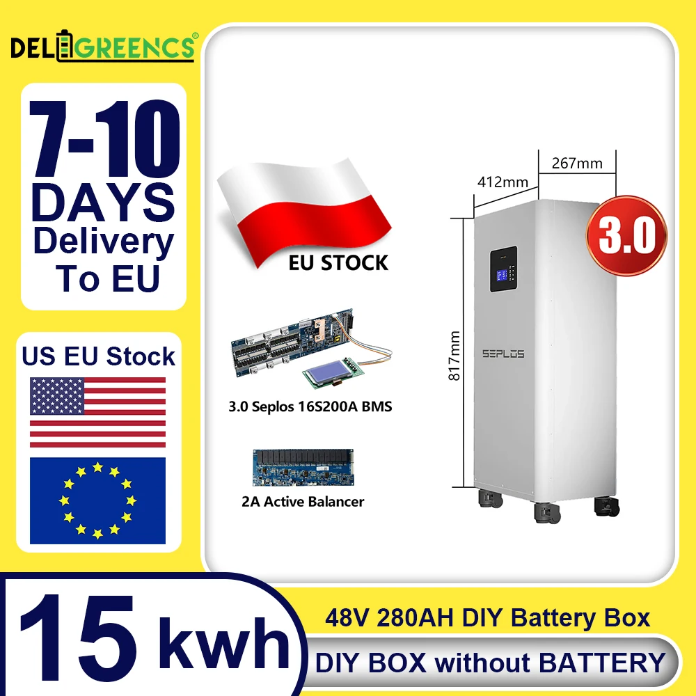 Seplos DIY Battery Enclosure Kit for 280Ah 314ah LiFePO4 Cells 51.2V 15KWh Empty Case with 10A Active Balance BMS EU Warehouse