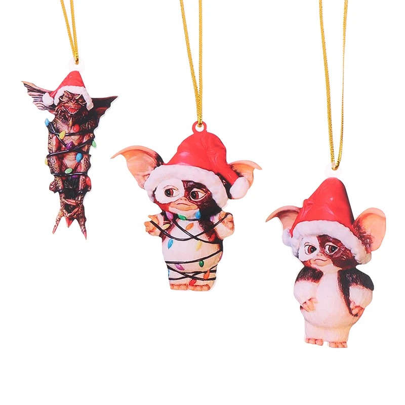 Gremlins Gizmo a forma piatta in cappello da Babbo Natale ornamento da appendere simpatico cucciolo pendente in acrilico regalo di Natale festival