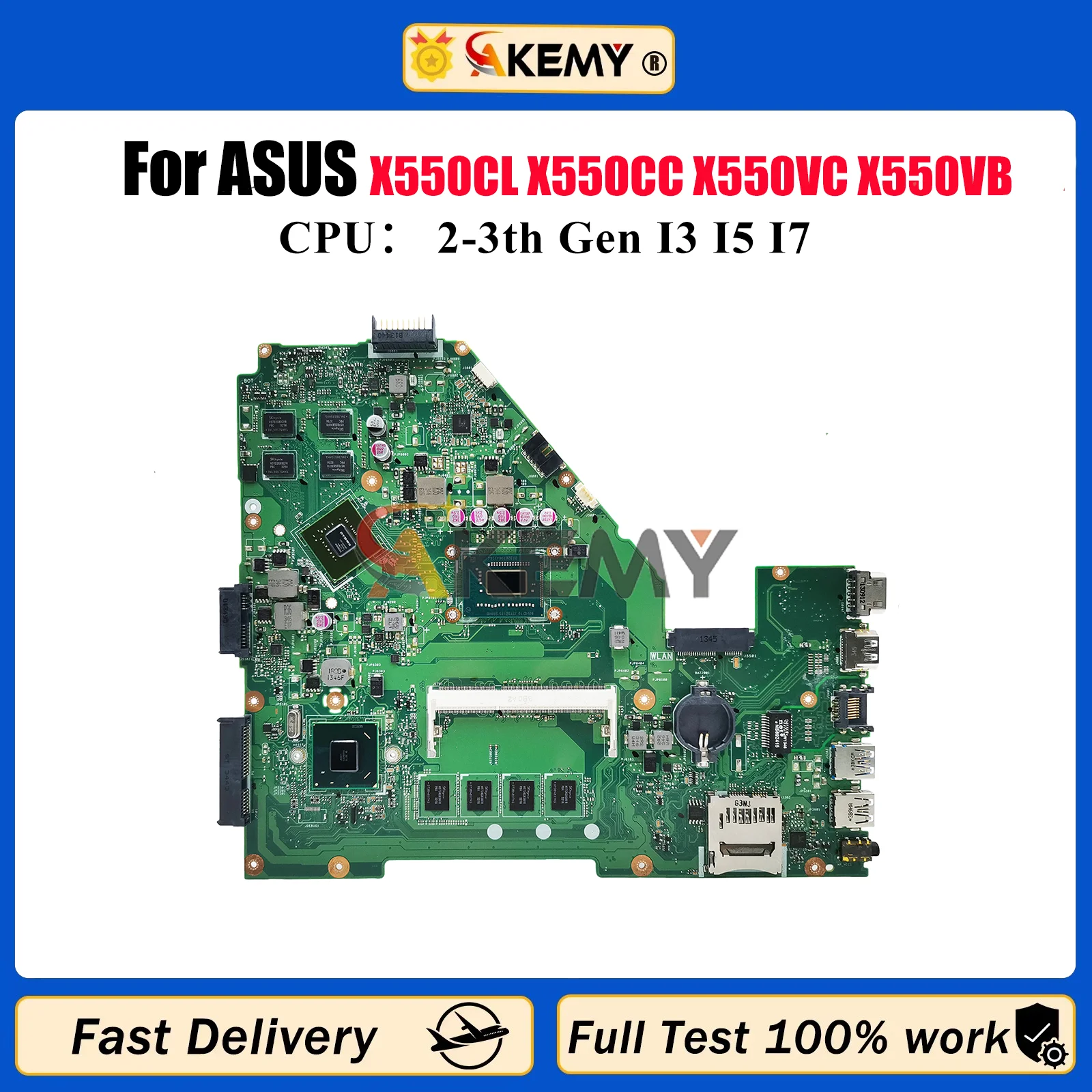 

X550CC Laptop Motherboard For ASUS VivoBook X550C R513C A550V Y581C X552 X550CL X550CC X550VC X550VB Mainboard With I3 I5 I7 CPU