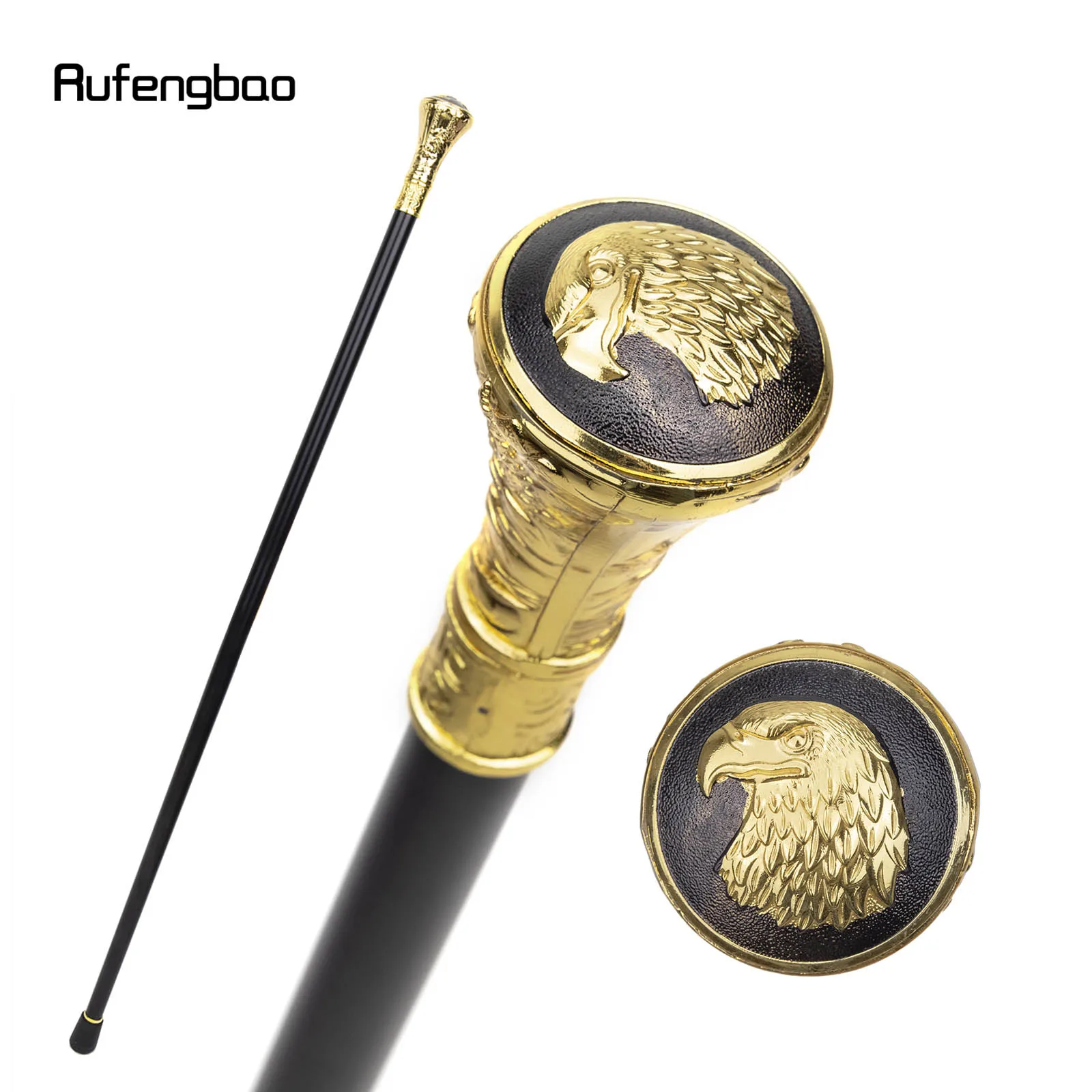 Gold Luxury Eagle Hawk Head Single Joint Walking Stick with Hidden Plate Self Defense Fashion Cane Plate Cosplay Crosier 93cm