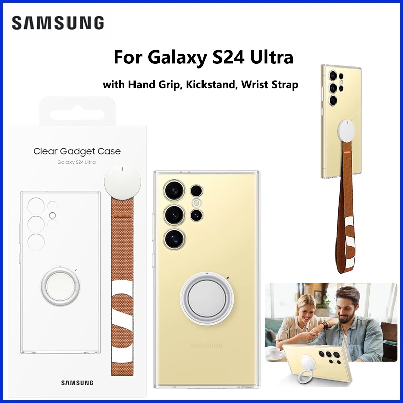 Original Samsung Galaxy S24 Ultra Clear Gadget Phone Case, Protective Cover with Hand Grip, Kickstand, Wrist Strap EF-XS928