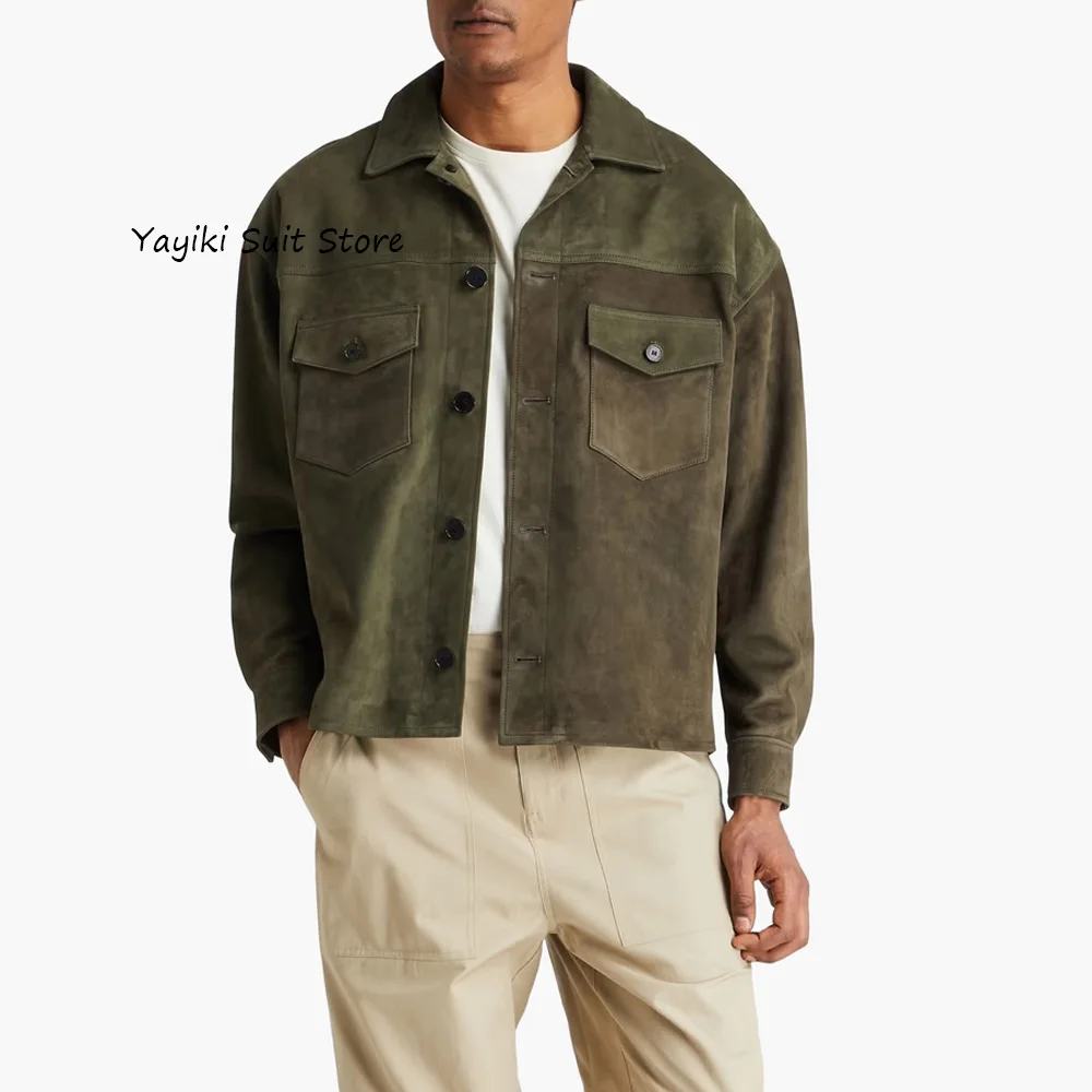 Chaquetas nuevas de un solo pecho, chaquetas informales de tela de ante para hombre, traje de moda con solapa, dos bolsillos en el pecho, Blazers para hombre, abrigos, trajes