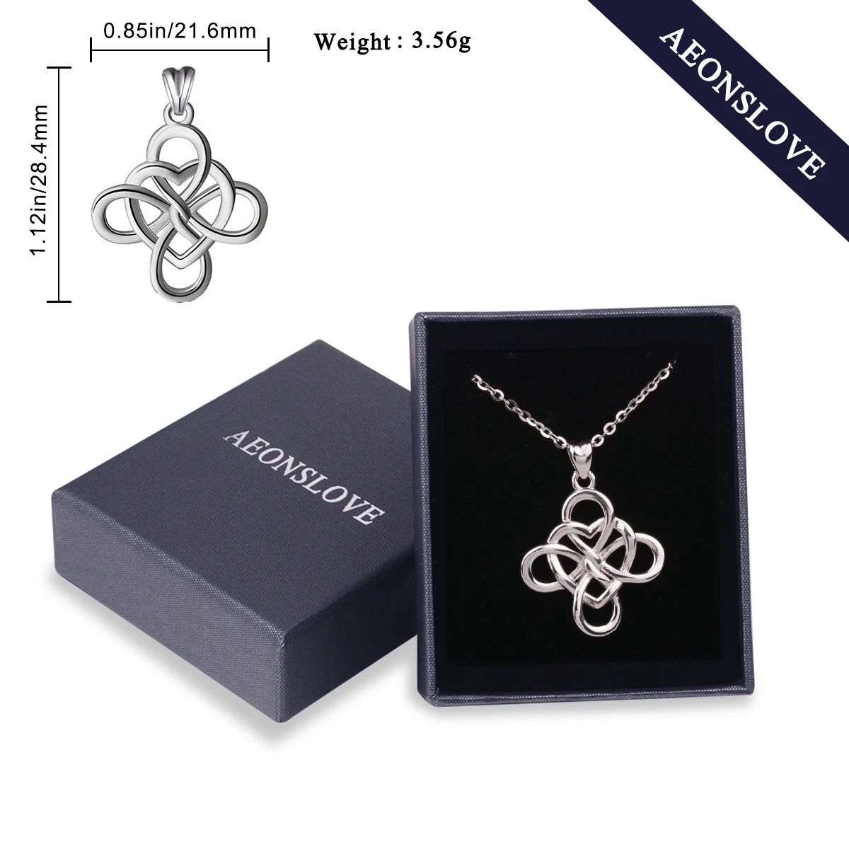 AEONSLOVE 925 Sterling Silver Witch Knot Necklace Celtic Knot Heart Pendant Pagan Wiccan Jewelry Spiritual Gift for Women Man