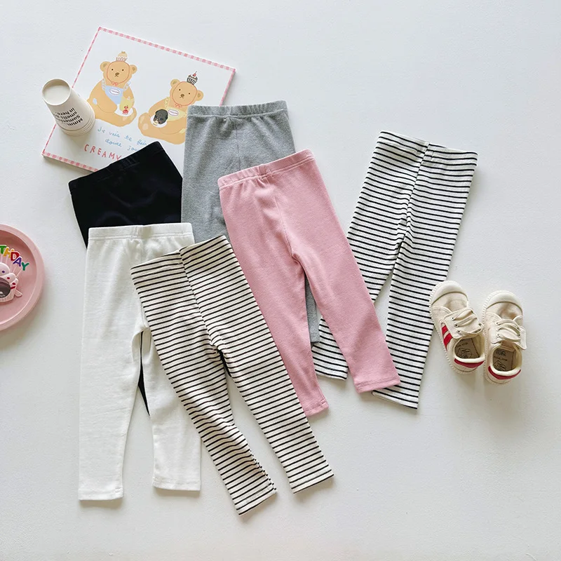 

Xty-Autumn2024New Crawler Children Men's and Women's Baby All-Match Solid Color Striped Leggings Children's Stretch Trousers