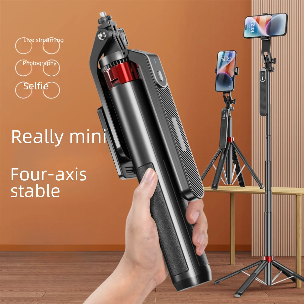 P185mini Aluminum Alloy Four-legged Bluetooth Selfie Stick Universal Mobile Phone Broadcast Ground Bracket Handheld Stabilizer