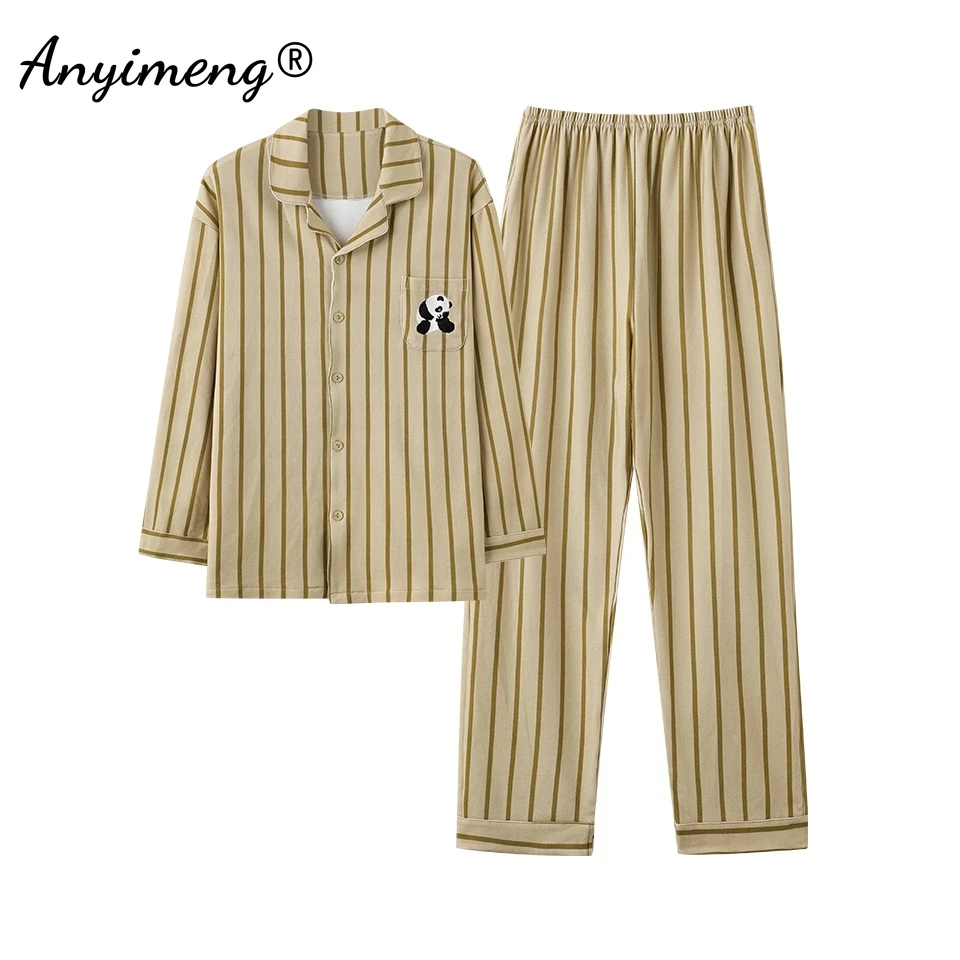 Casual Herren Pijama Faux Baumwolle Weiche Nachtwäsche Herbst Frühling Homesuit Gentleman drehen-unten Kragen Nachtwäsche Freizeit Jungen Pyjamas