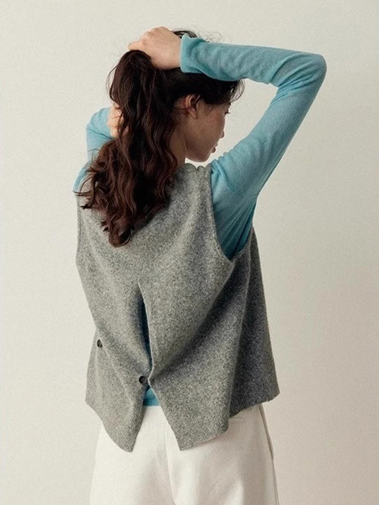 

Loose Women's Knitted Vest Soft Cozy U-Ne Ba Hollow out Design Casual Sle Autumn Winter Faion Layering Top