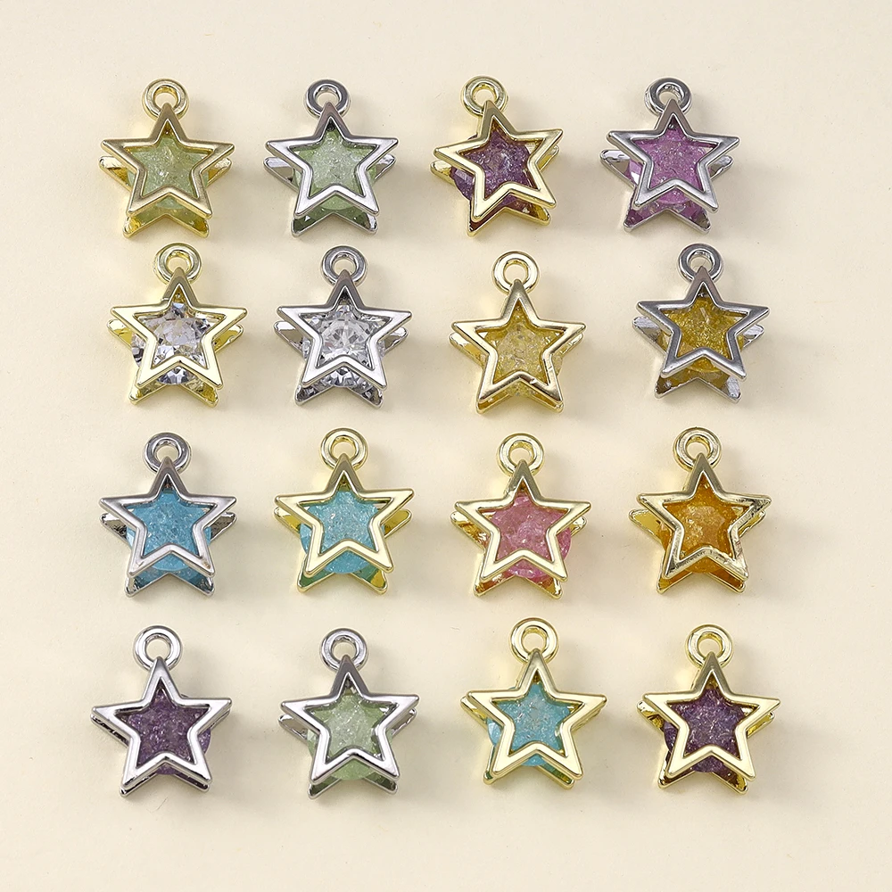 5 Stück Mode Mini Kristall Bunte Sterne Charms Anhänger für Schmuck Handgemachte Halsketten Ohrringe DIY Handwerk Zubehör