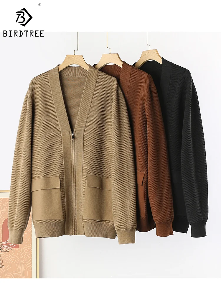 

Birdtree 100%Australian Wool Men Designed Cardigan Machine Washable V Neck Fashion Casual Warm Coat 2024 Spring New C41478QM