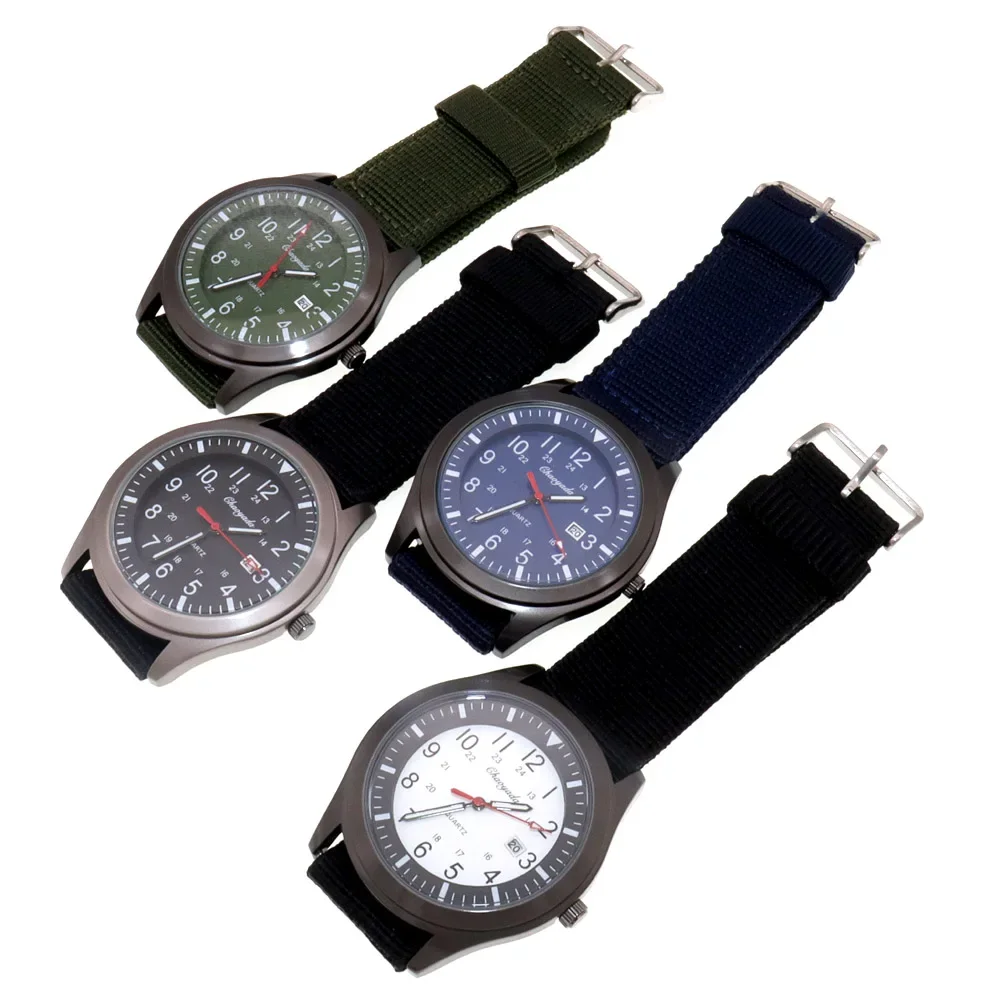 

4Pcs Men Watch Luxury Original Sports Casual Army Design Mens Watches Nylon Strap Wristwatch Gifts