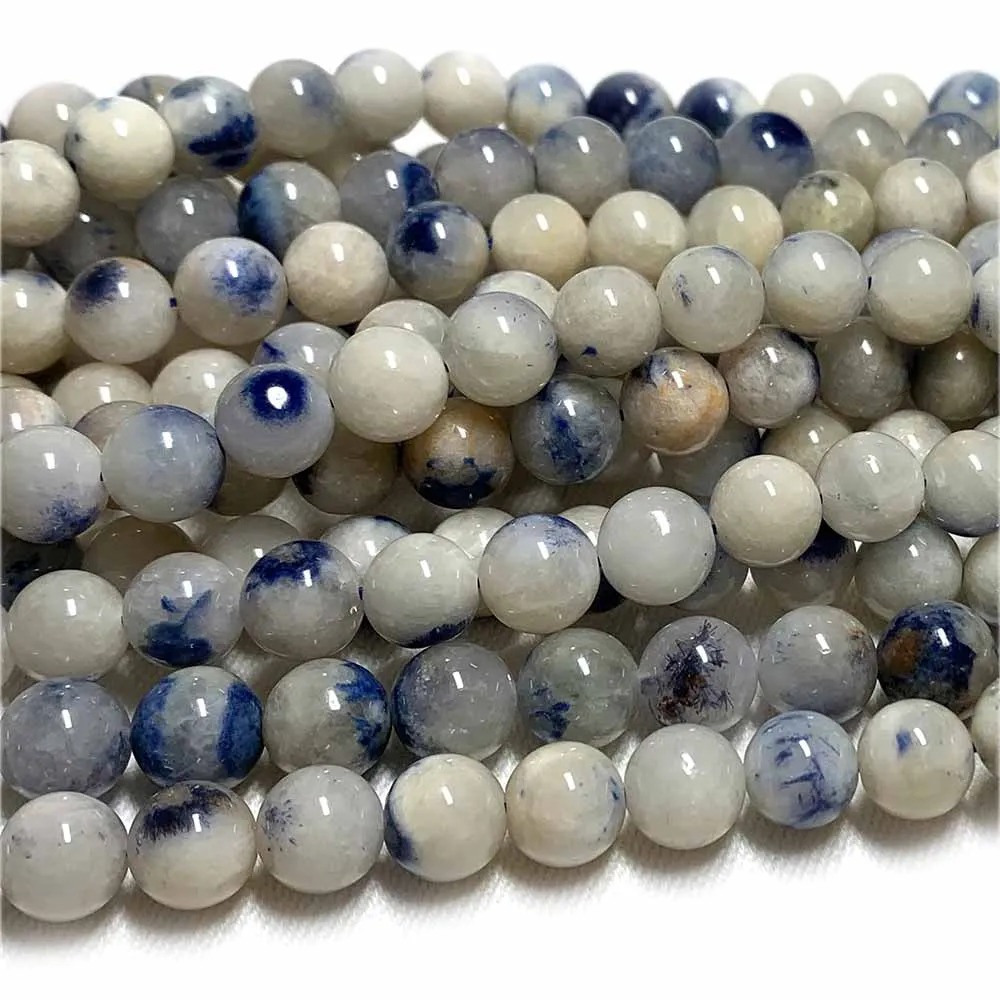 

Veemake Blue White Dumortierite in Quartz Dumoyite Round Loose Beads For Jewelry Making Natural Crystal Gemstone DIY Bracelet