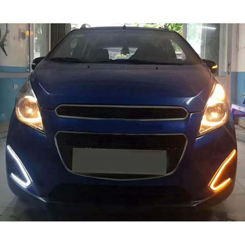 Front Fog Lights 12V Daytime Running Lights For Chevrolet Spark 2013-2015 Spare Parts LED Turn Signals Headlights