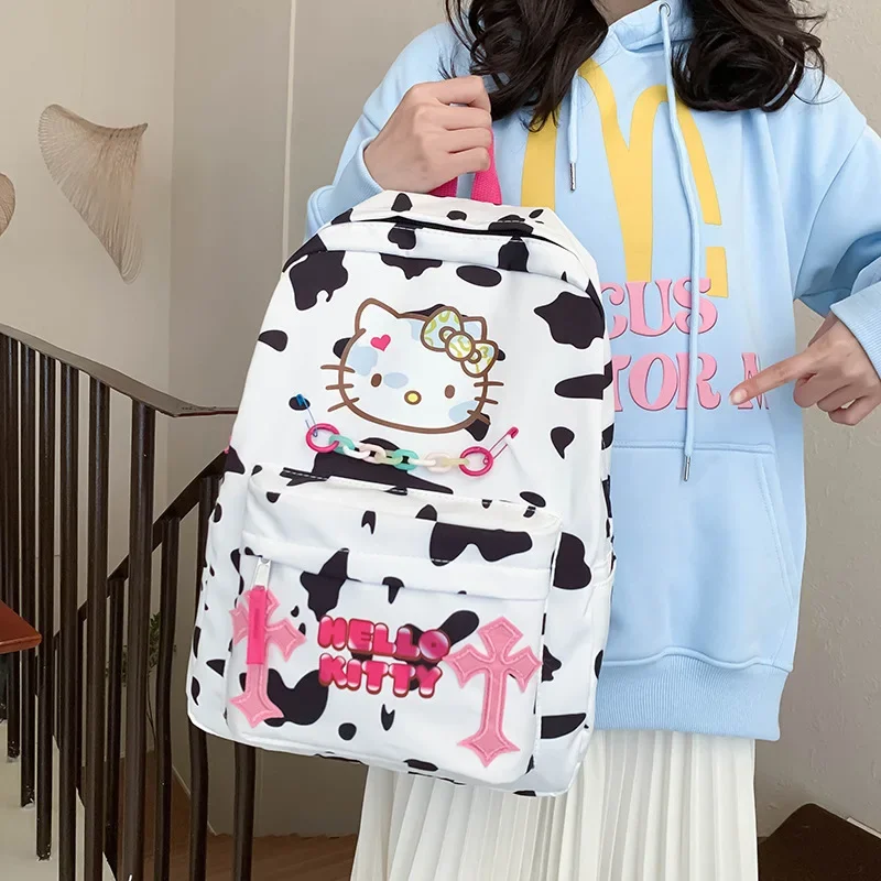 Mochila con estampado de dibujos animados de Hello Kitty para niñas, campus japonés de Instagram, almacenamiento para estudiantes de gran capacidad, versátil, blanco, nuevo estilo