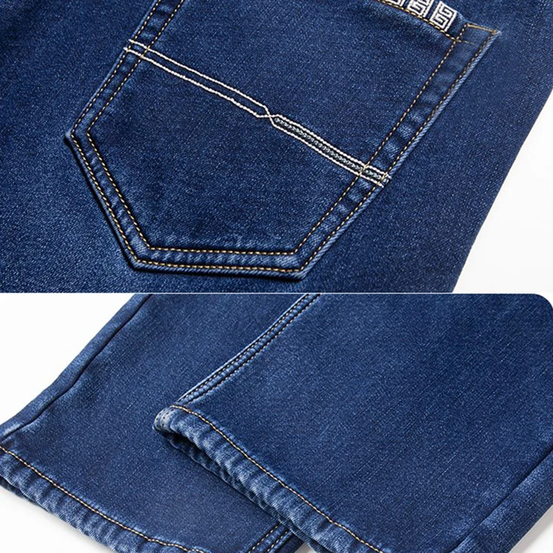 Men Autumn Winter Warm Loose Straight Jeans Male Fleece Lined Thickened Slim Fit Denim Pants Look Taller Elasticity Trousers