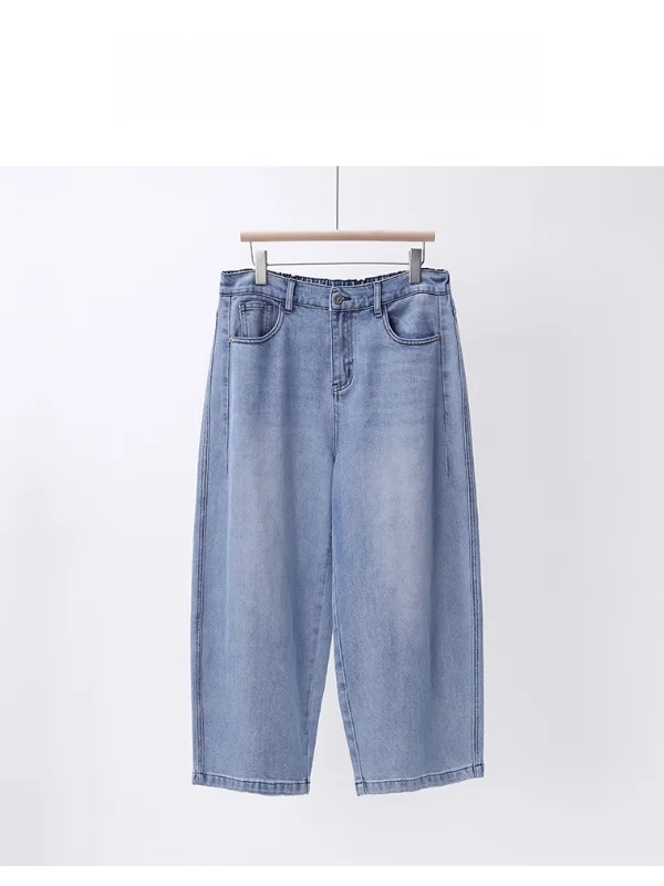 

plus Size Casual High Waist Cotton Jeans Loose Fit Summer New Style Pear Shape Women's Pants Fat Sister Big Size Jeans