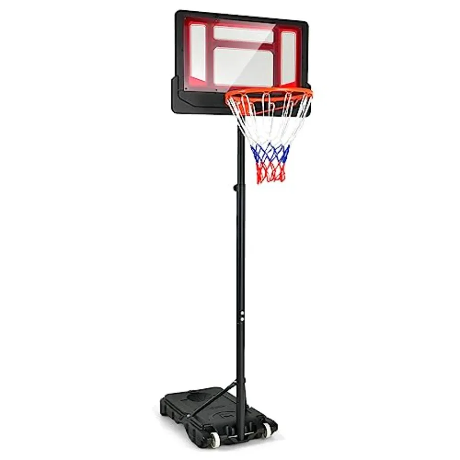 

Portable Basketball Hoop System with Adjustable Height from 4.3 FT to 8.2 FT Integrated Ball Storage Durable Indoor Outdoor Wea