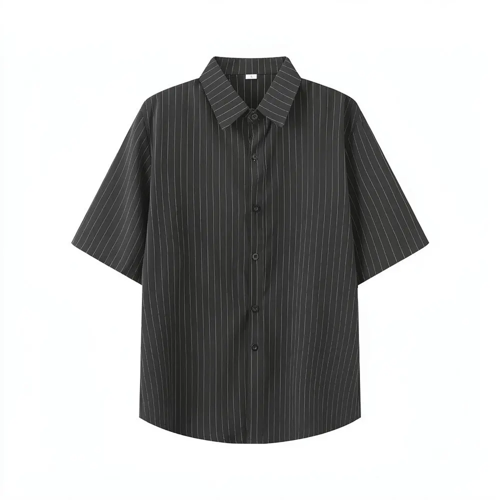 Mens Summer Casual Short Sleeve Shirt Vertical Stripe Slim Fit Tops Fashion Business Style Breathable Comfortable Daily Apparel