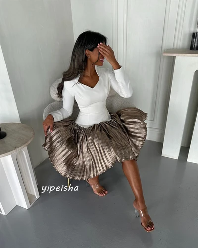 Imagen 2 del producto Personalizado Jiayigong Jersey drapeado acanalado Clubbing A-line cuello en V vestido de ocasión a medida vestidos hasta la rodilla