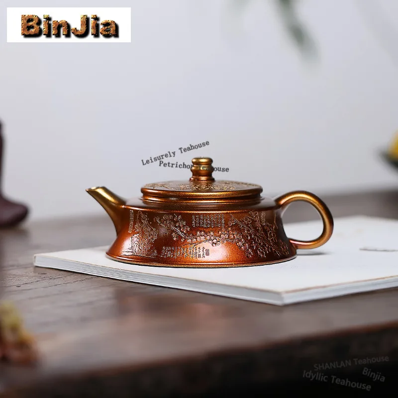 

180ml Luxury Yixing Purple Clay Teapots Handmade Ming-style Conical Hat Pot Raw Ore Shell Burnt Mud Kettle Zisha Tea Set Craft