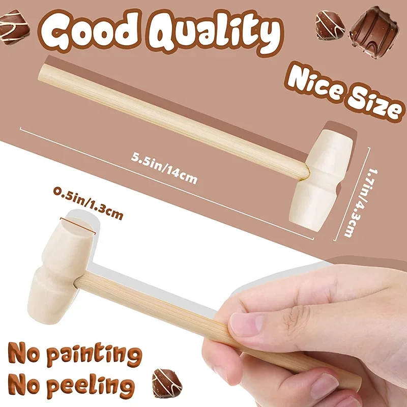 2Pcs Wooden Hammer Wood Mallet Pounding Toy Breakable Heart Hammer Small Shellfish Hammer Tool Beating Gavel Toys for DIY Crafts