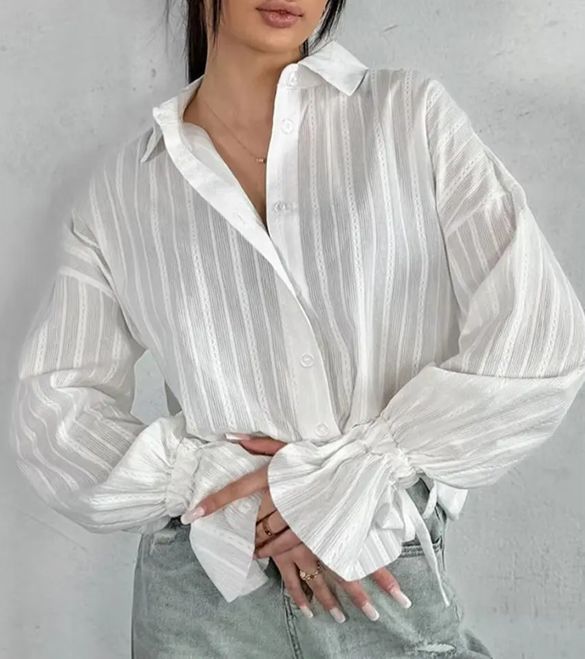 

Женская полупрозрачная рубашка WXOY в полоску с длинным рукавом, свободного кроя, элегантная, повседневная, шикарная, весенне-летняя, в уличном стиле, из хлопка