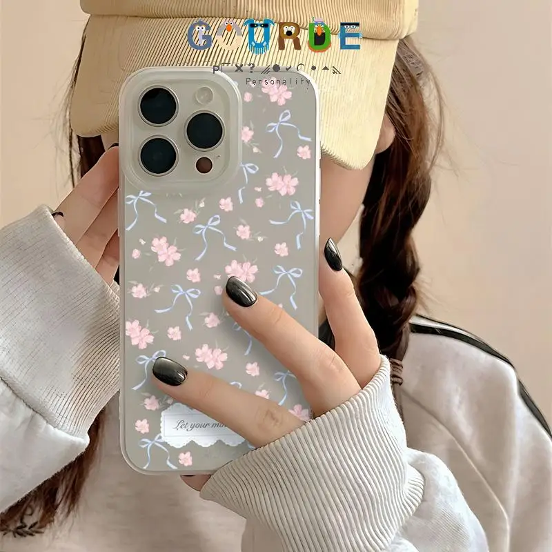 

Gourde Flower Bowknot Pattern Clear Matte Phone Case for Iphone 16 15 14 12 13 11 Pro Max 7 8 Plus X Xr Xs Max Soft Bumper Cover