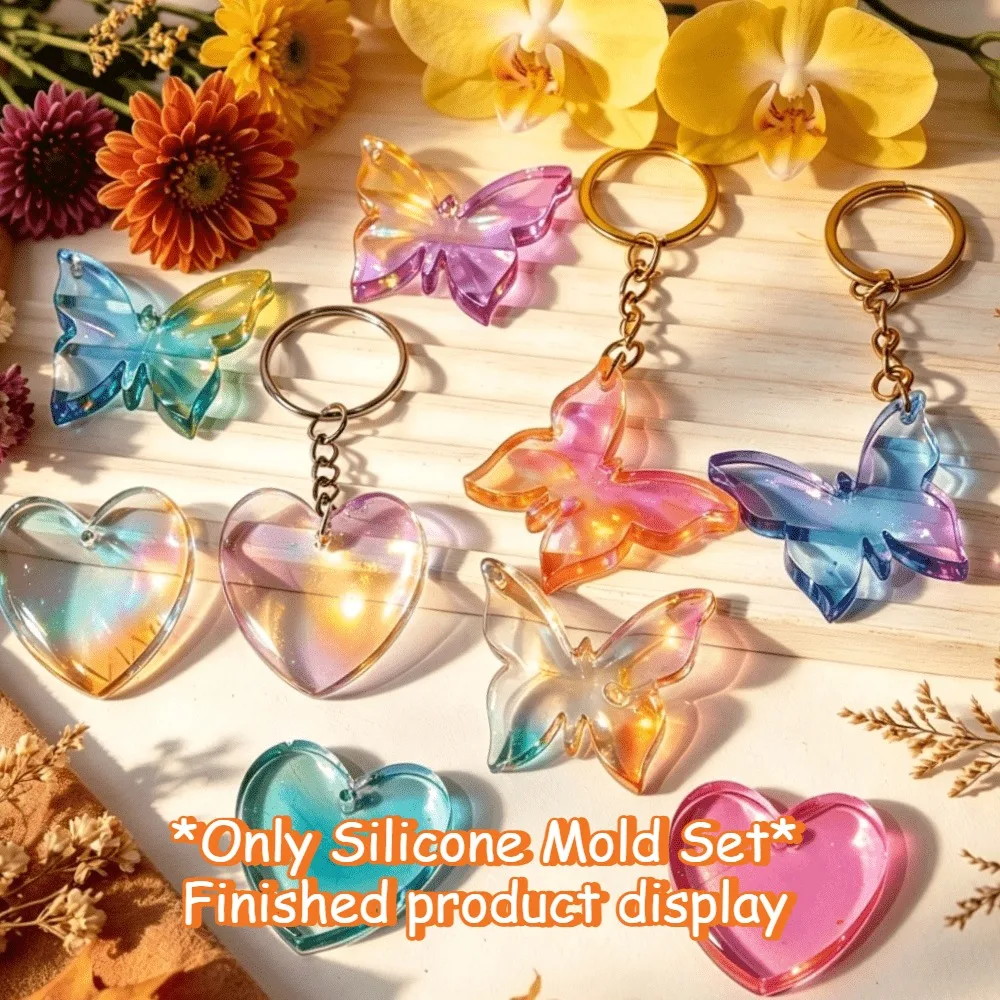 2Pcs Butterfly Heart Pendant Silicone Mold with Hole, DIY Handmade Jewelry Epoxy Resin Mould for Festival Gift Craft