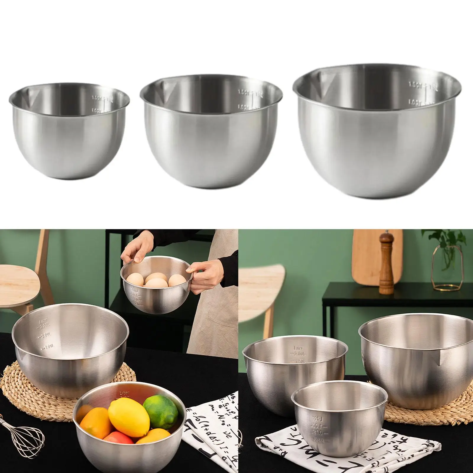 Stainless Steel Deep Mixing Bowl Cooking Bowl for Pancakes Snacks Cakes