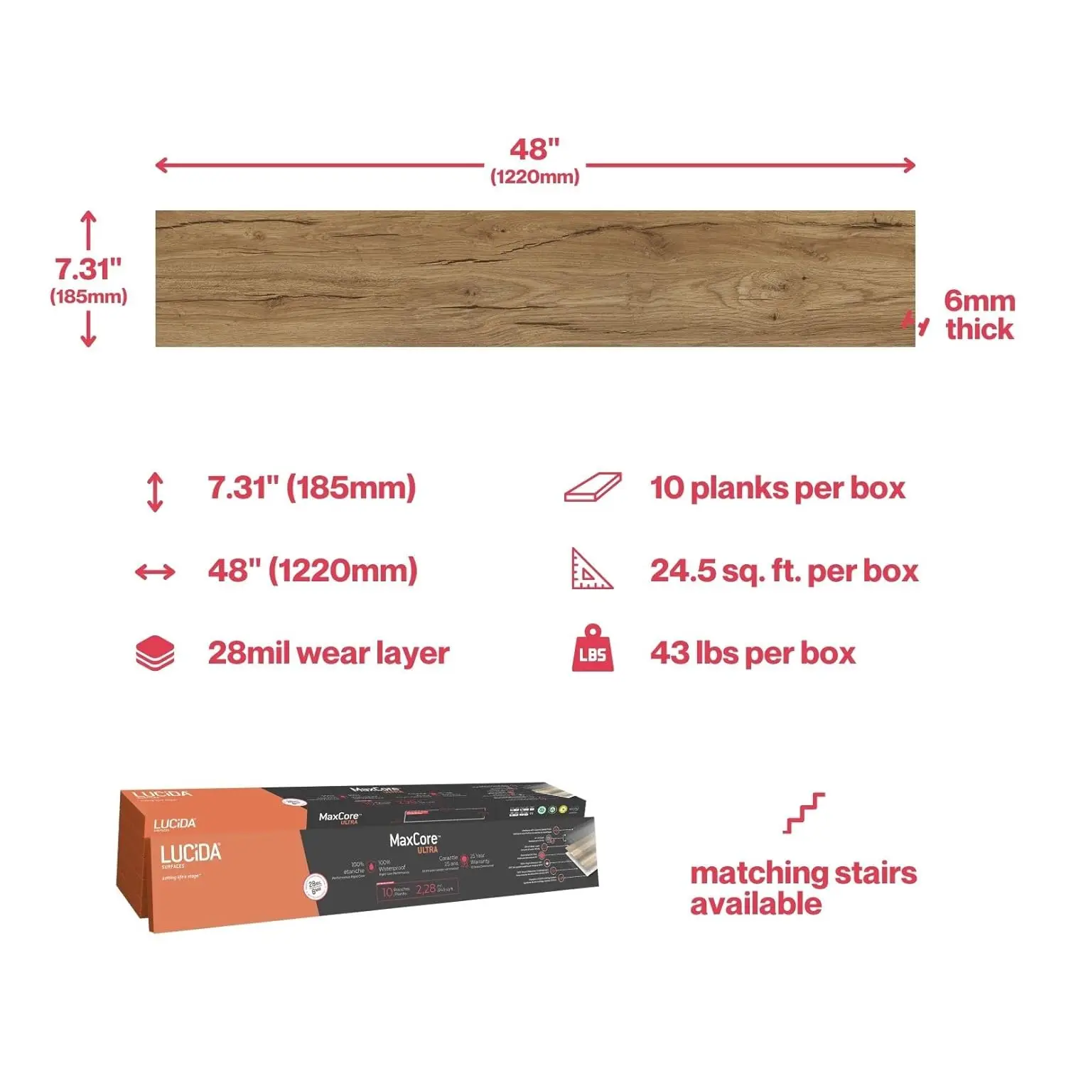 Luxuriöse Vinyl-Bodenfliesen |   Ineinandergreifende Bodenbeläge für die DIY-Installation. 10 Planken in Holzoptik MaxCore Ultra