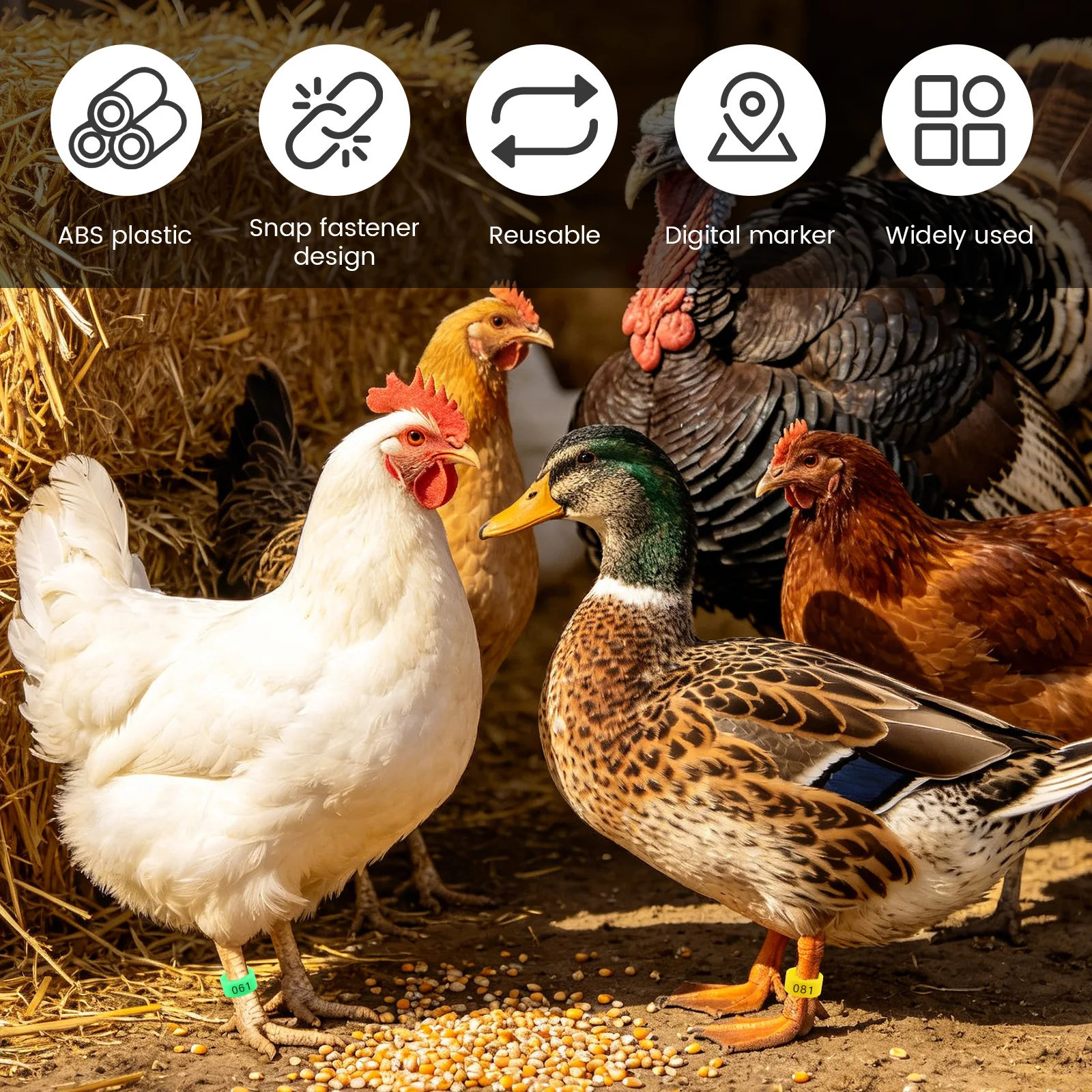 100pcs Chicken Leg Ring Colorful Plastic Band Foot Ring Bird Identification Numbered Poultry Leg Tags Buckle for Duck Goose