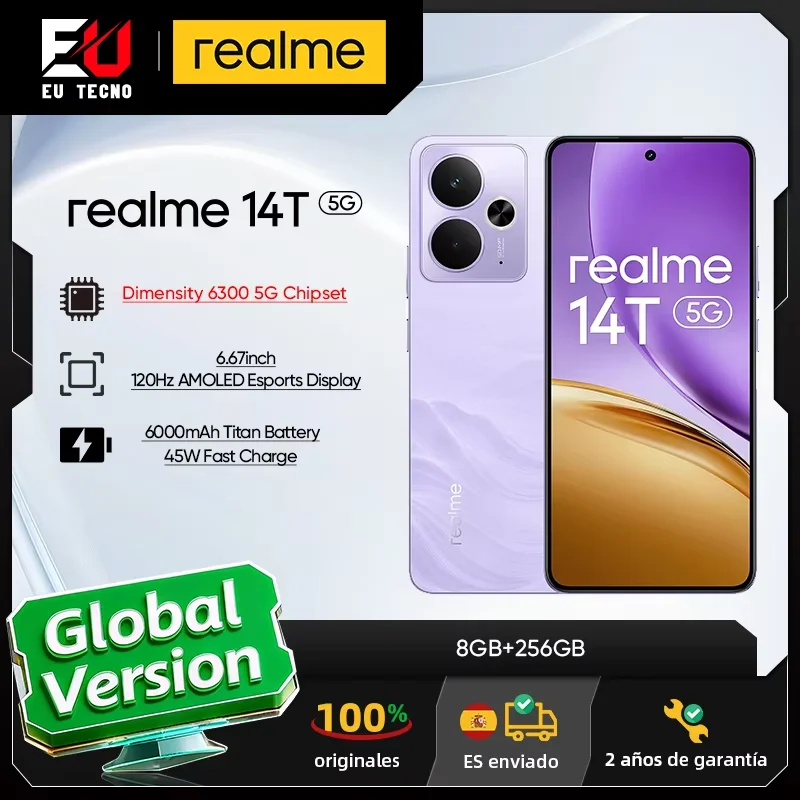 Version mondiale realme 14T 5G Smartphone MediaTek Dimensity 6300 Chipset 6000mAh Titan batterie IP69 r�sistance � l'eau de haut niveau