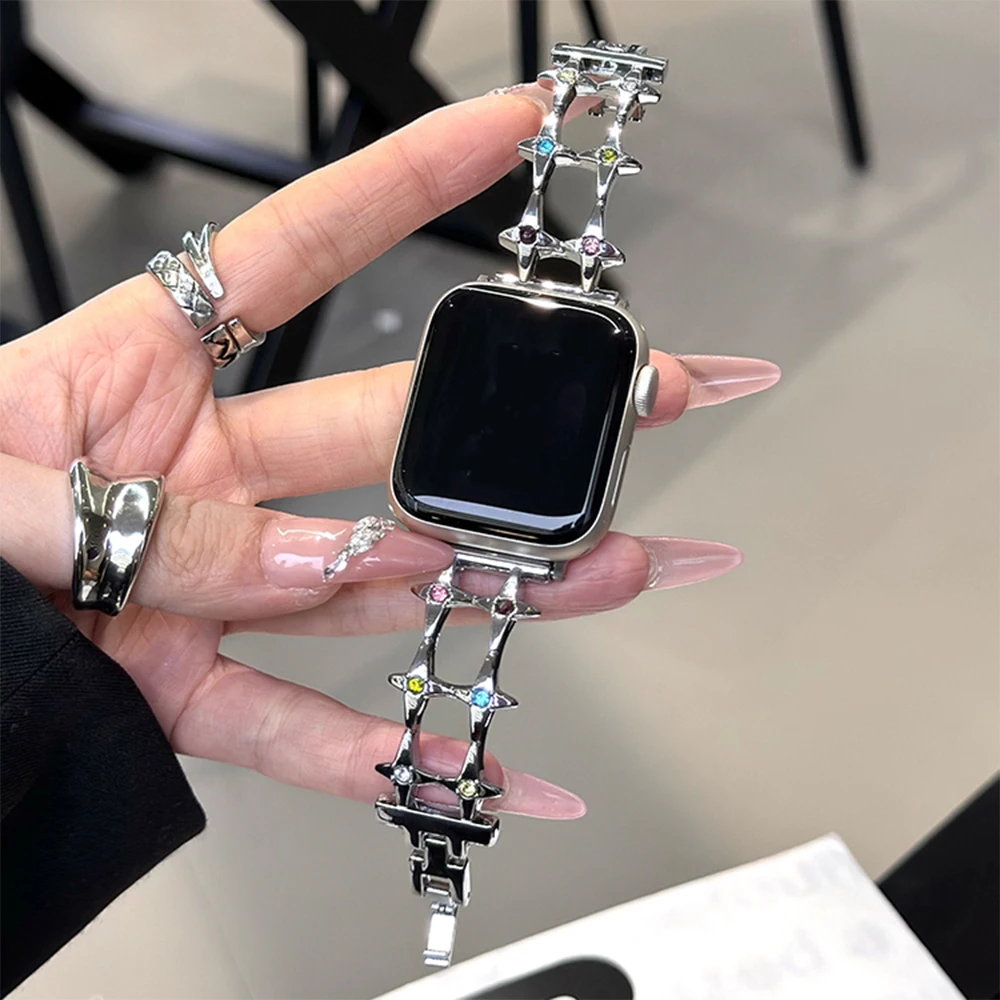 Star Metallarmband für Apple Watch 44mm 40 42 46 38 49 45 41mm Doppelreihiges Armband iWatch Series 12 11 10 9 8 7 6 5 4 3 SE