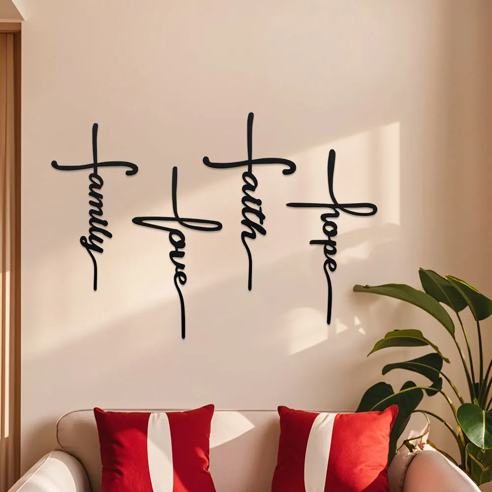 4-Piece/1pc Wall Art Sign Set Metal : Love, Faith, Family, Hope Waterproof Religious and Spiritual Hanging Cross Wall Decor