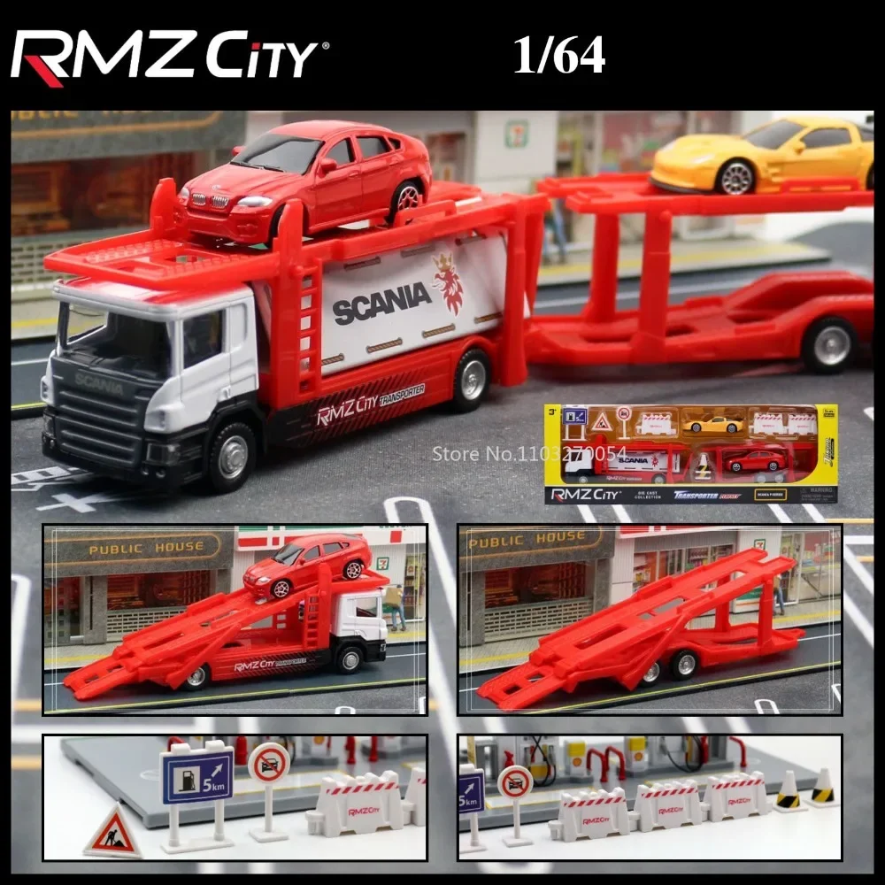 1/64 Scania Truck Toy Model Car Simulation Traffic Sign Engineering Vehicle Scene Models Children Toys Birthday Gifts Collection