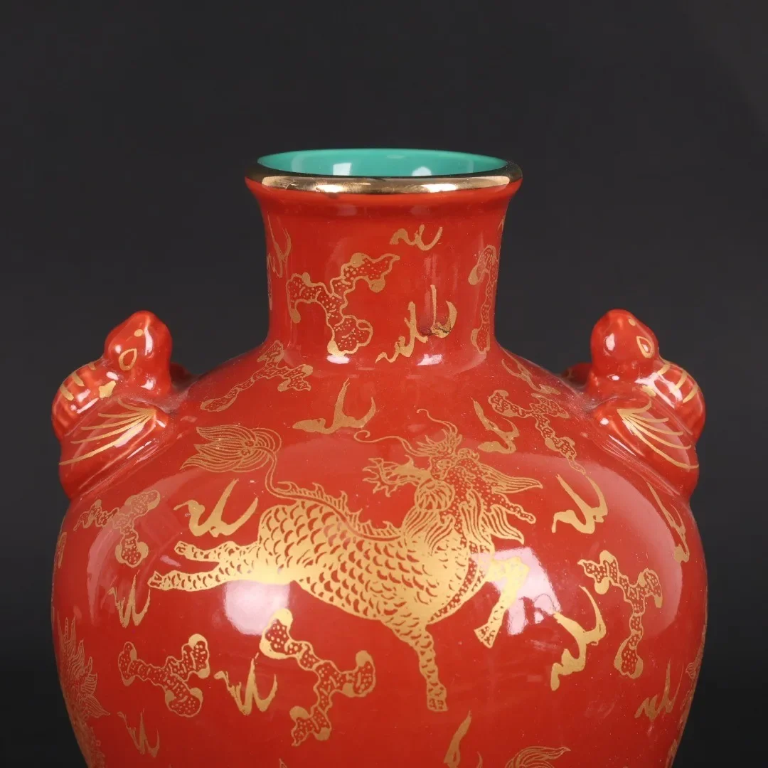 

Ceramic Vases Ornament Home Decoration Accessories For Living Room Chinese Jingdezhen Porcelain Red Glazed Double Ear Vase